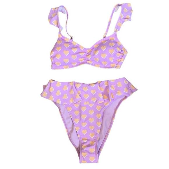 New Stoney Clover Lane Pink Polka Dot Ruffle Bikini Size Small - Picture 1 of 6